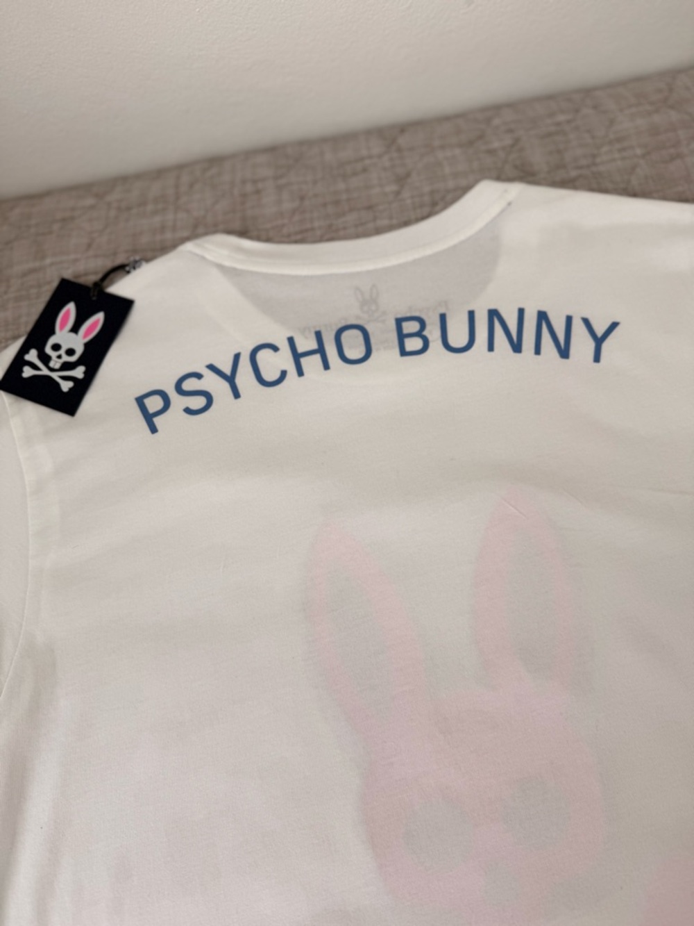 Psycho Bunny White T-Shirt with Blue Trim and Pink/Green Graphic - Picture 8 of 9